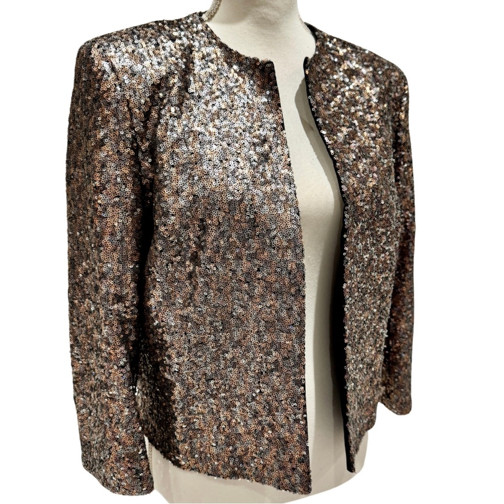 VTG Helene London Metallic Mixed-Sequin Open Front Blazer Jacket | Like NEW (M)